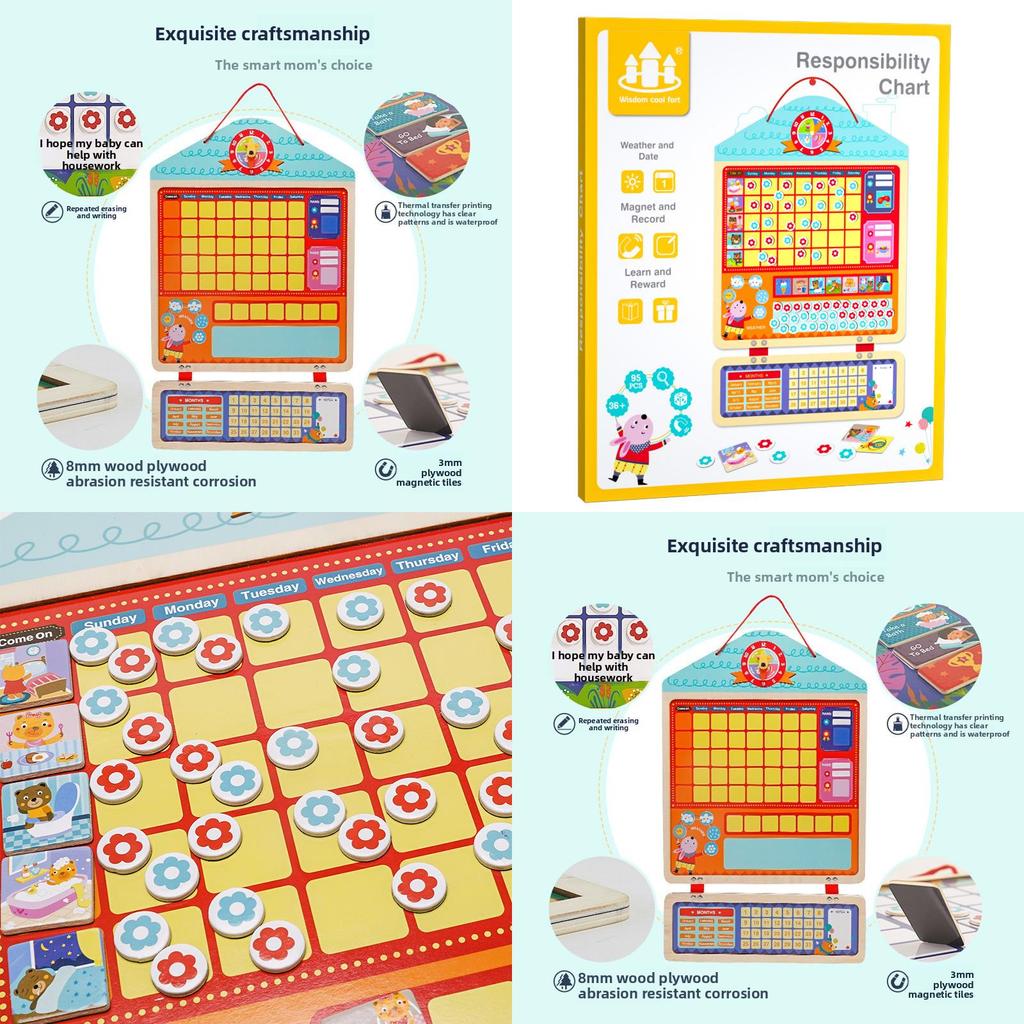 Childrens Growth Selfdiscipline Chart Wooden Behavior Tracker With Reward Stickers For Toddler Development