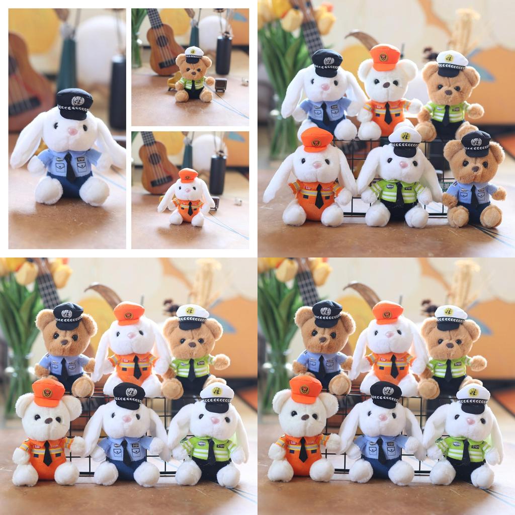 Adorable Plush Police Bear Keychain Cute Soft Stuffed Animal Toy Accessory