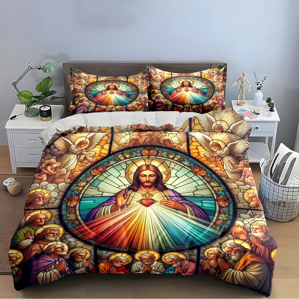 Sacred Heart Jesus Stained Glass Design Bedding set (1 duvet cover, 2 pillowcases, duvet not included)