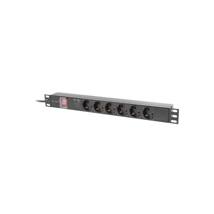 PDU Lanberg PDU-06F-0200-BK 6 Salidas Tipo F 1U Conmutado Monofásico 2m Aluminium Negro