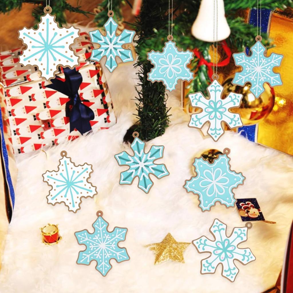 Winter Blue Snowflake Ornaments with Ropes Christmas Silicone Pendants Hanging Tree Decor for Home Party