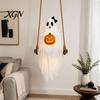 Halloween Party Supplies Lighted Ghost Swing with Glowing Pumpkin, Hanging Spooky Decor Realistic Scary Home Accents for Porch Yard, LED Floating