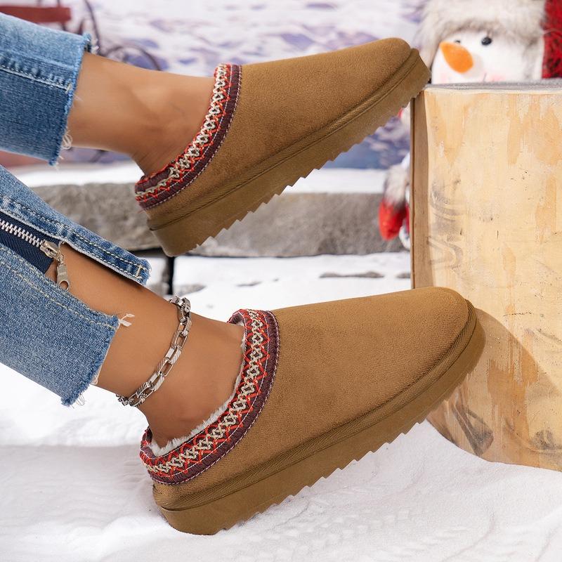 Schneestiefel Damen Herbst und Winter Neuer Stil Fleece Dicksohlige Halbkordelzug Baumwollschuhe