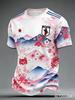 Japan National Team Soccer Jersey, Cherry Blossom Mount Fuji 3D Print Football T-Shirt, Pink White Japanese Landscape Pattern