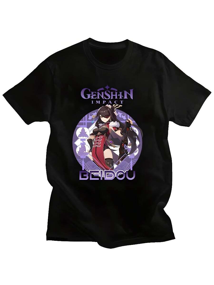 

Genshins Impact Beidou Tshirt 100 Cotton Shirts For Girls Boys Women Summer Short Sleeve TShirt Japanese Style Game Printing S