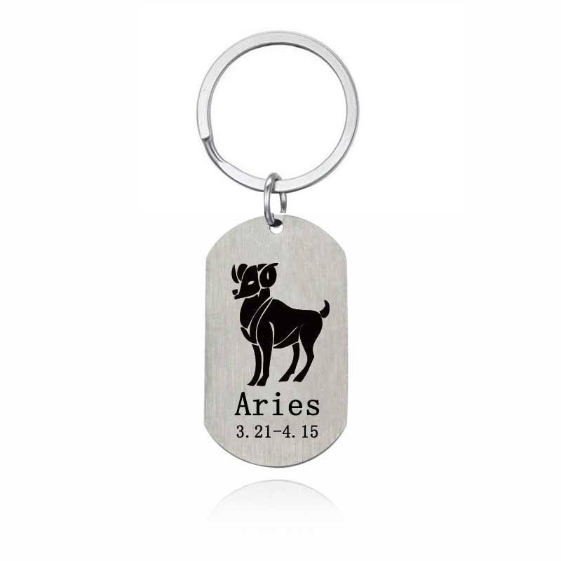 

12 Constellation Stainless Steel Keychain Zodiac Sign Design Fashion Car Bag Pendant Practical Astrology Gift