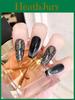 Handmade Black Cat Eye False Nails With Shimmering Rhinestones Luxurious And Fashionable