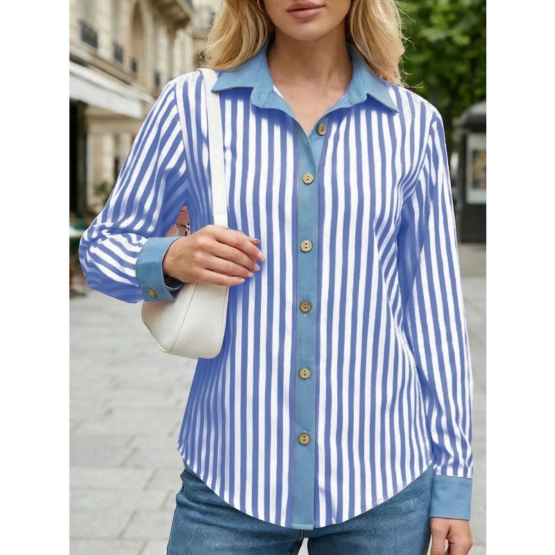 IHUASU Women's Fashion Casual Long Sleeve POLO Neck Blouses & Shirts