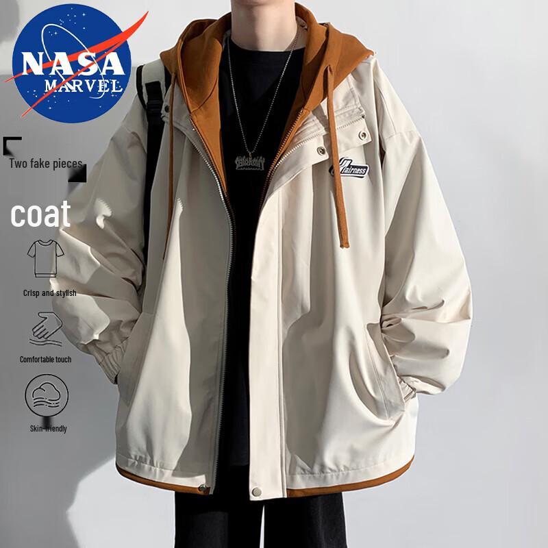 

NASA MARVEL Faux Two-Piece Hooded Casual Jacket