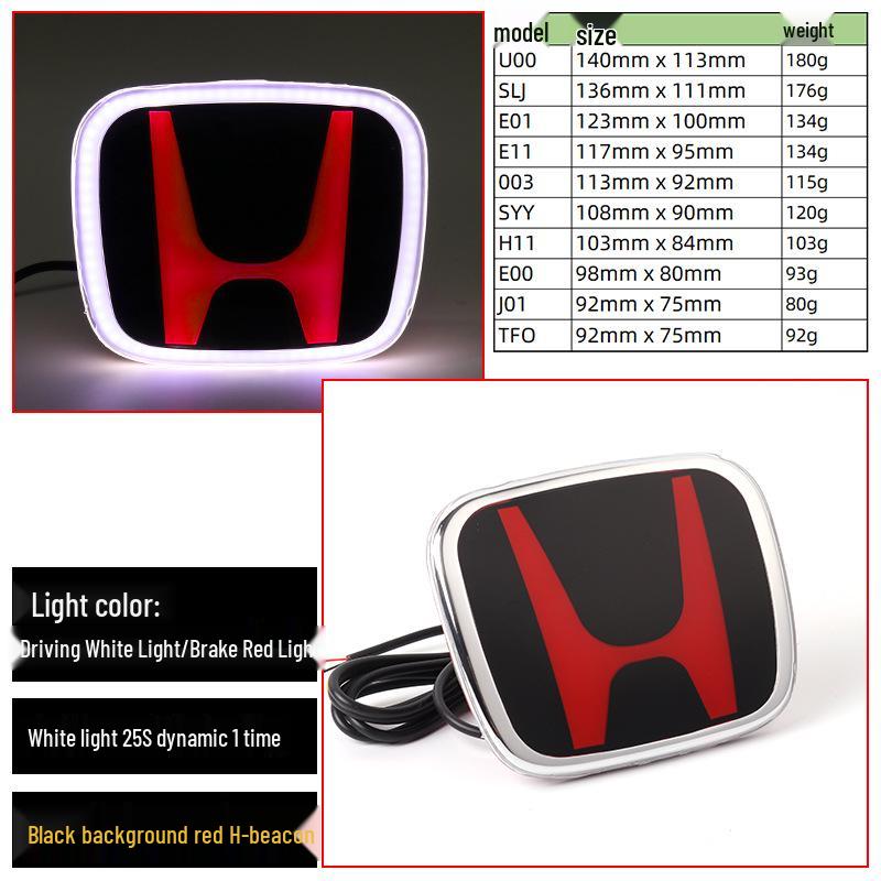 LED Luminous Red Car Emblem for Honda: Civic, Accord, Fit, Fengfan, CRV