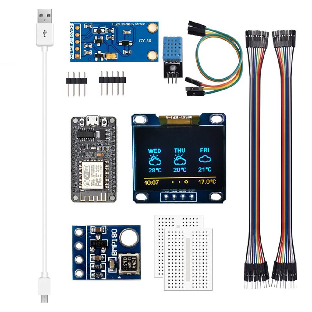 ESP8266 Weather Instrument Kit Weather Station,DHT-11 BMP-180 BH1750 Sensor NodeMCU 0.96'' OLED Board for Arduino IoT Starter