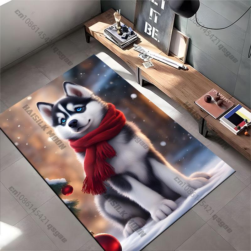 Husky puppy winter holiday warmth carpet Yoga living room room decor children's crawling mat doormat area rug games mat