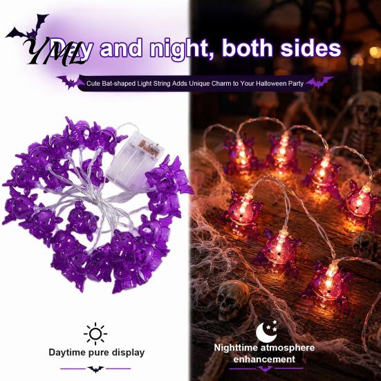 Indoor Outdoor Haunted House Decorations 10/20FT Halloween String Light, Battery Powered Purple LED Large Spider/Bat Garland, Spooky Small Spider