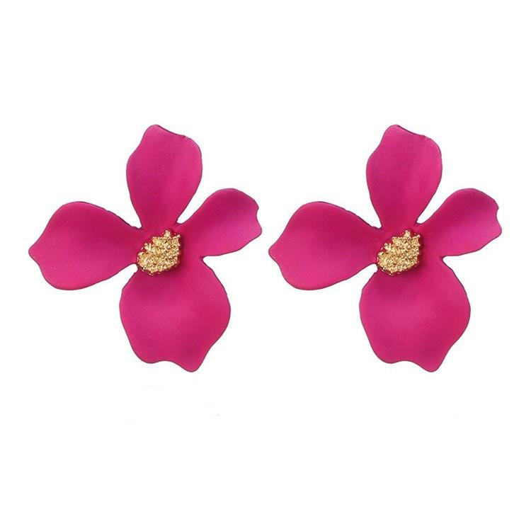 Double Flower Earrings Trendy Pink Flowers Studs Earrings For Women Wedding Party Jewelry Boho Metal Earrings Female