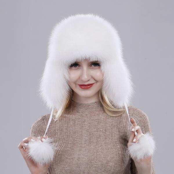 2024 100% Real fox fur hats Women's russian ushanka aviator trapper snow skiing caps Earflap winter raccoon fur bomber hat