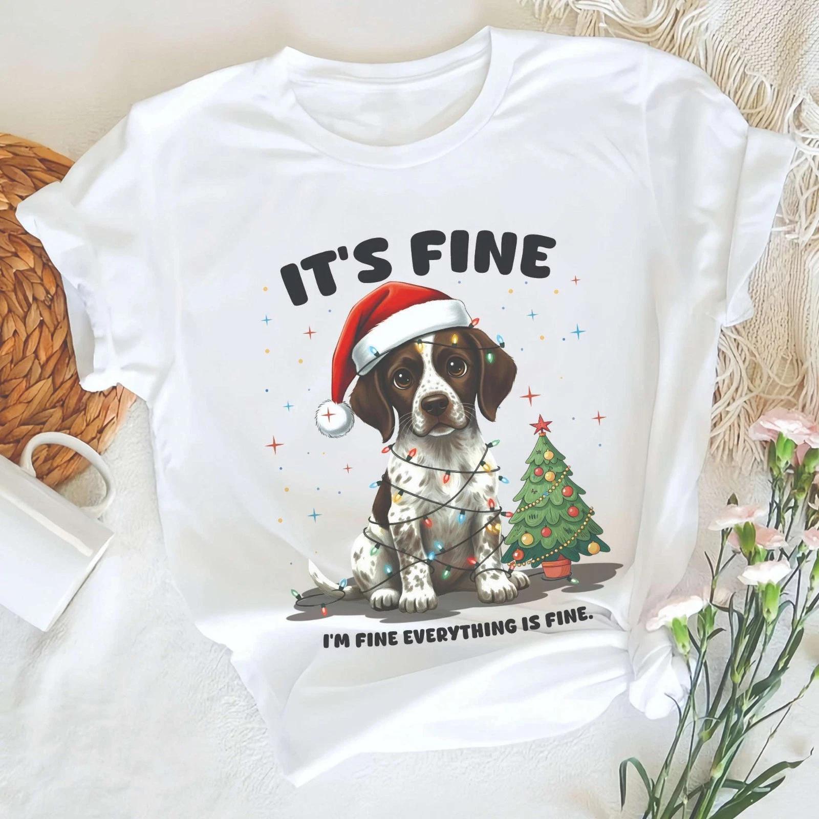 German Shorthaired Pointer Santa Hat Christmas Light It s Fine I m Fine Shirt 3XL
