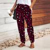 Women Polka Dot Printing Pants Lace Up Elastic Waist Loose  Trousers Casual Long Pants Trousers with Pockets