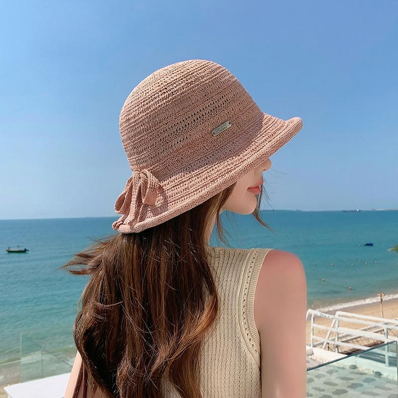 Summer hollow breathable knitted fisherman hat with rolled edge basin hat, fashionable sun protection and sunshade hat for women