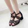 Water Diamond Fish Mouth Sandals for Women, Hollow Out Large, Thick Heel, Middle Heel, Back Zipper Sandals