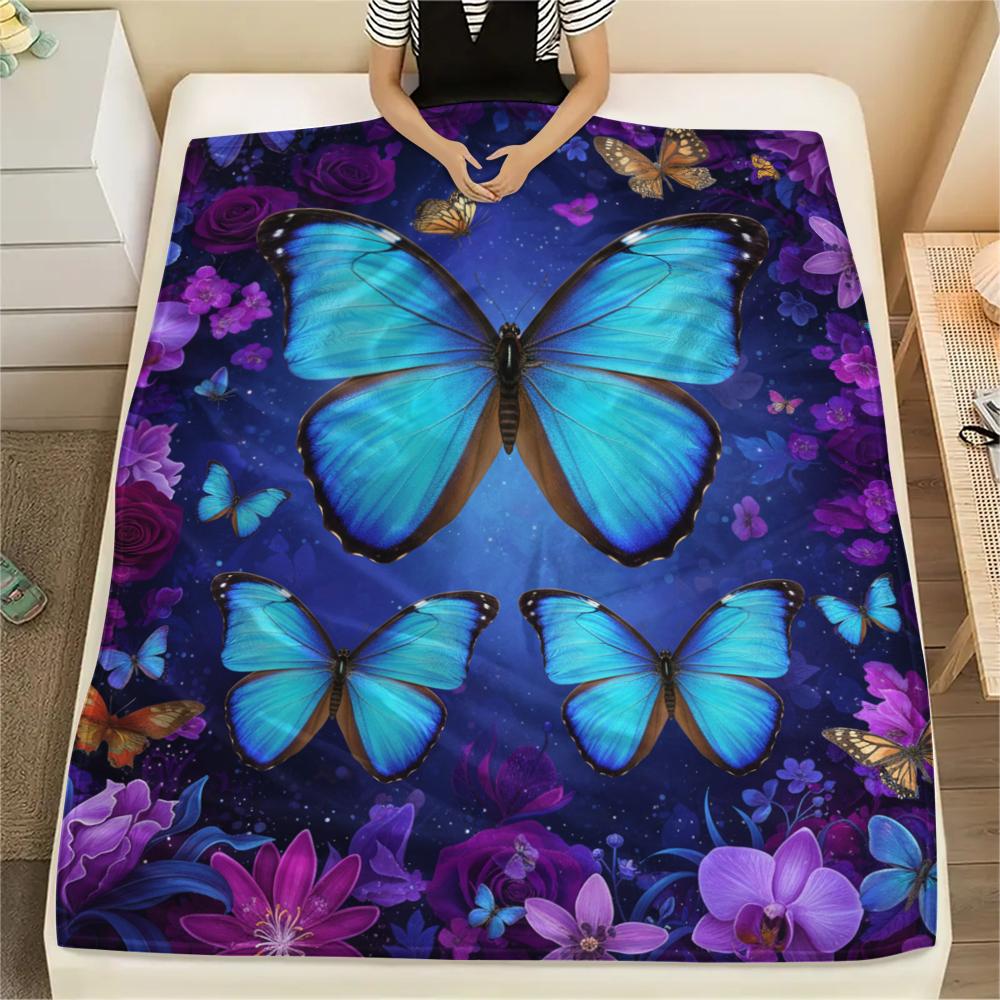 1PC 3D Butterfly Print Flannel Blanket, High Quality All Seasons, Home Decor, Warmth and Comfort, Perfect for Christmas Gifts