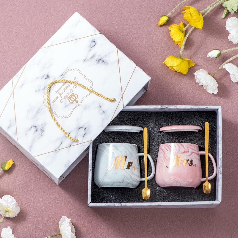 Souvenir Ceramic Couple Cup Set: Perfect for Weddings, Full Moons, Openings, or Business Gifts, with Custom Logo Printing Available.