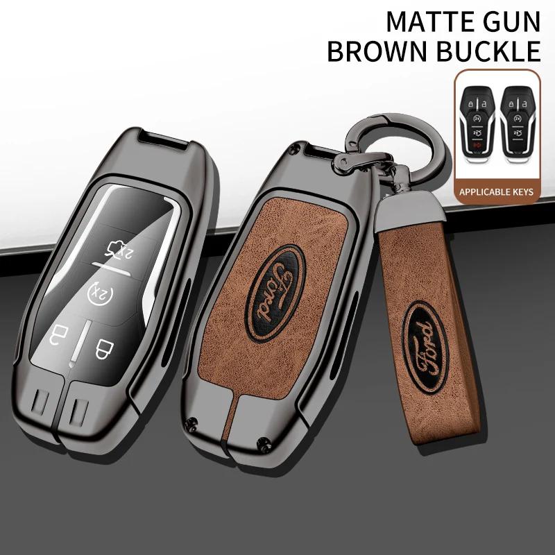Car Metal Leather Remote Key Case Cover Ford Fusion Mondeo Mustang F-150 Explorer Edge 2015-2018 Car Key Protection Accessories