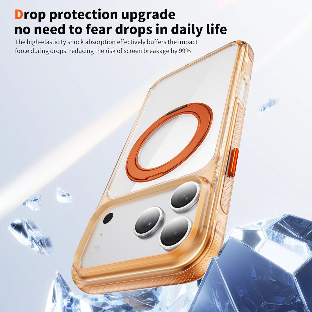 Crystal Clear Magnetic Case With Metal Gear Kickstand Anti Slip Raised Camera Protection For iPhone 12 13 14 15 16 17 Pro Max Wireless Charging