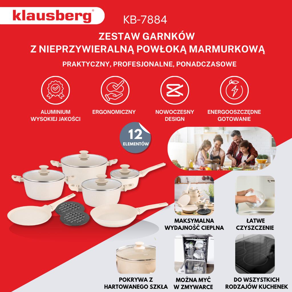 Komplet garnków z marmurkową powłoką nieprzywierającą 12-ele KLAUSBERG KB-7884