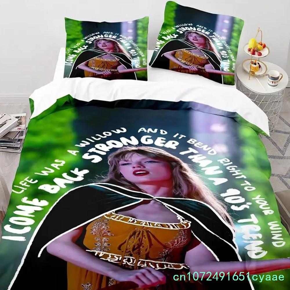 Female Singer 3D Printed Quilt Cover Single T-Swift Bedroom Bed Bedding Set With Zipper And Pillowcase For Kids Adults