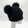 Custom Labels Double Pom Pom Baby Toddler Children Winter Beanie Knitted Hats With Fur Pompom