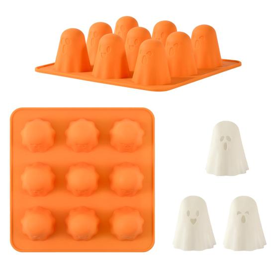 Ghost Silicone Mold Set 3D Halloween Chocolate Mold Ice Cube Tray Heat Resistant Dessert Mold for Jelly Gummy Candy Pudding