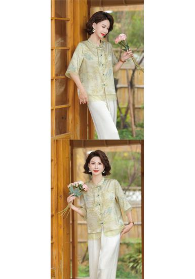 Mom's Trendy Chiffon Short-Sleeve Shirt for Middle-Aged Women - Summer 2026 Collection
