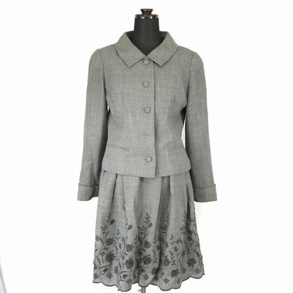 Made In Japan/M'S GRACY/Two-Piece Set Up/Knee-Length Skirt/Fully Lined/9AR/Gray/Floral Embroidery/Suit/Jacket