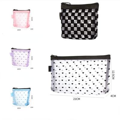 New Colorful Heart Printed Clear Mesh Storage Bag Portable Cosmetic Bag Makeup Pouch Mini Cute Coin Purse Card Holder Case