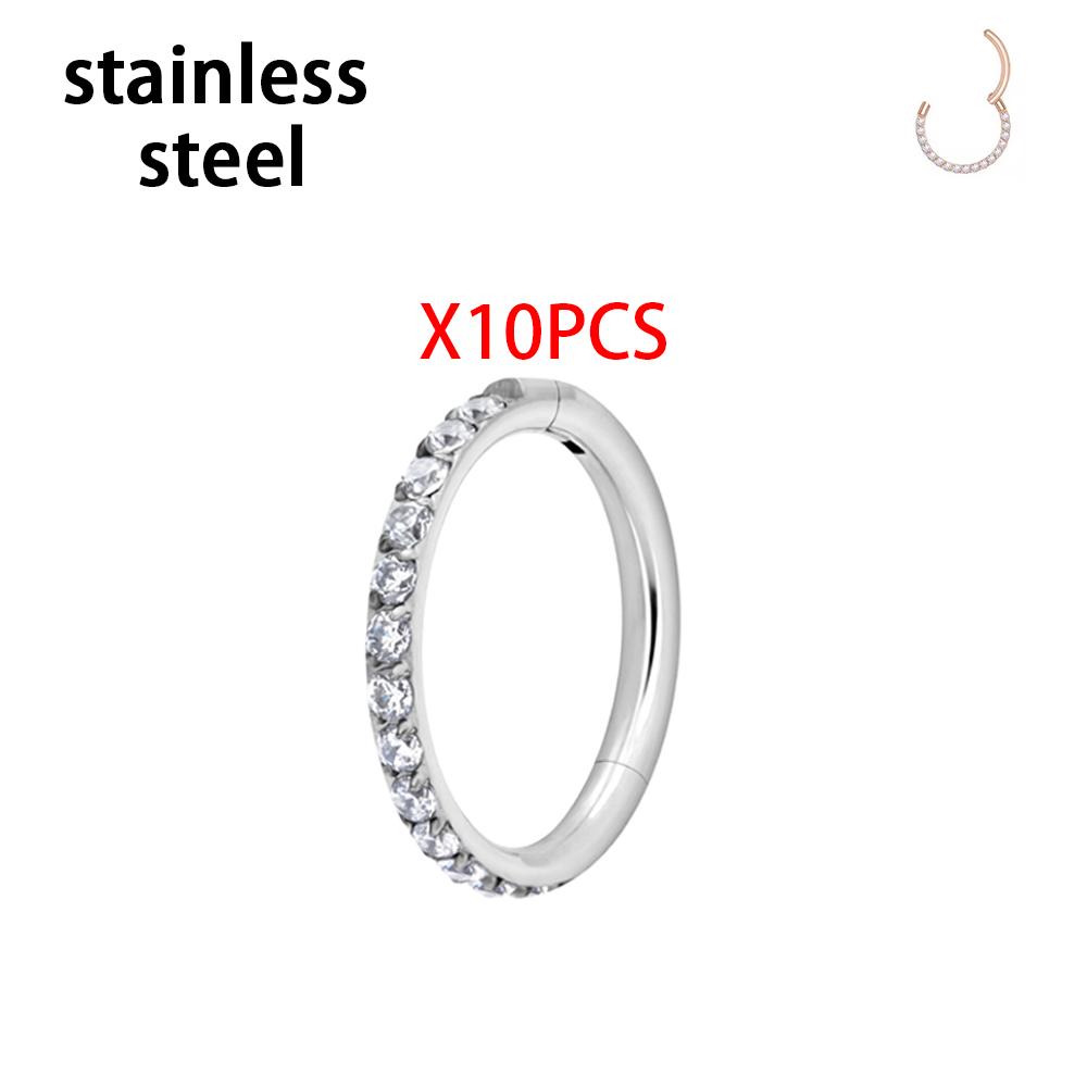 1/10PCS Stainless Steel Nose Ring Septum Clicker Hoop Earrings For Women Piercing Body Jewelry Lip Ring Zircon Hinged Segment