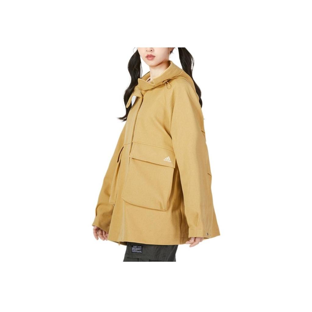 Adidas Solid Color Zip Hooded Jacket Women Outerwear Brown HM4987