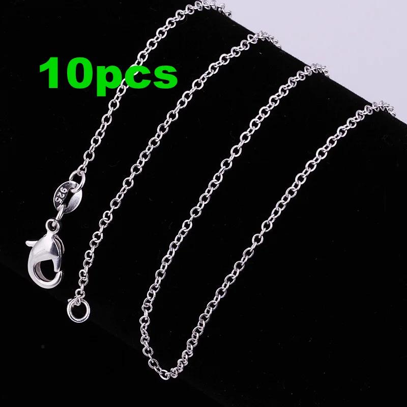 

10PCS 925 sterling silver 1MM Rope circle chain necklace for women 45-60CM fashion party wedding Jewelry Christmas gifts 16 inches 40 cm