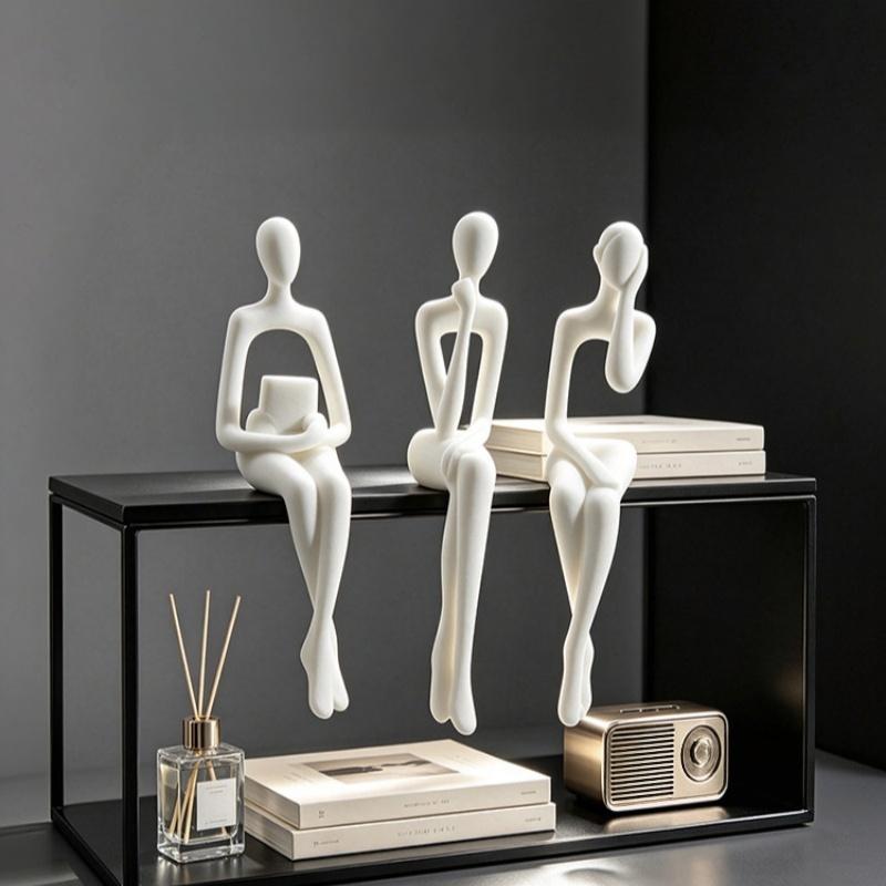 Sada 3 kusů minimalistických abstraktních soch sedícího člověka Dlouhonohý Ručně vyráběný Okrajový Sitter Myslící Figurka 3D Tištěná Plastová Dekorace