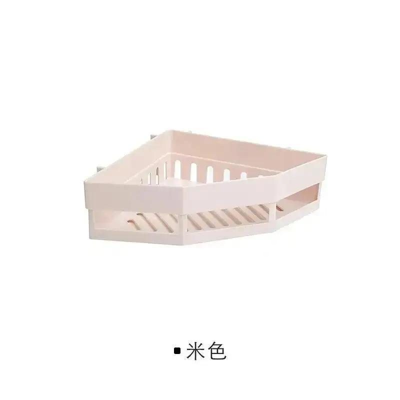 

Punch-free Corner Shelf Shampoo Supplies Bathroom Shelves Bathroom Seamless Tripod Storage Rack For Holder Shower бежевый