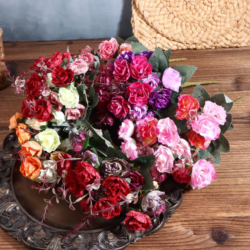 21 Heads Artificial Rose Bouquet Fake Rose Flowe Ornaments Outdoor Garden Wedding Bridal Wreath Accessories Party Decoration