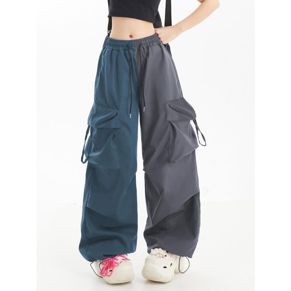 Americký kontrastní overal Hip-hop Barevně ladící Móda Ležérní Sportovní Kalhoty Dámské Jarní Volné Retro Trend Široké kalhoty