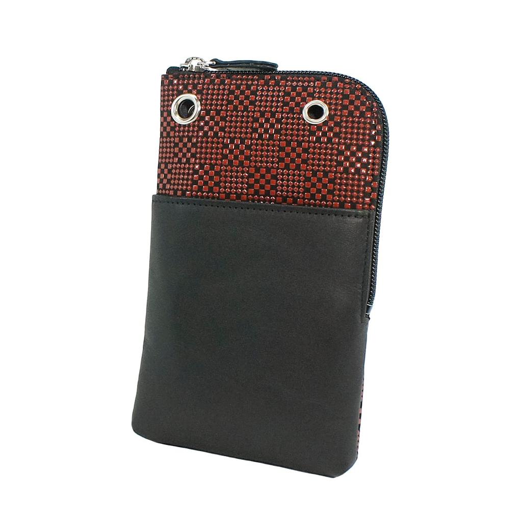 Indenya Inden Sacoche Smartphone Pochette Smartphone Case Deerskin Black X Red Lacquer Small Checkered Pattern Custom Color 5027-21-167
