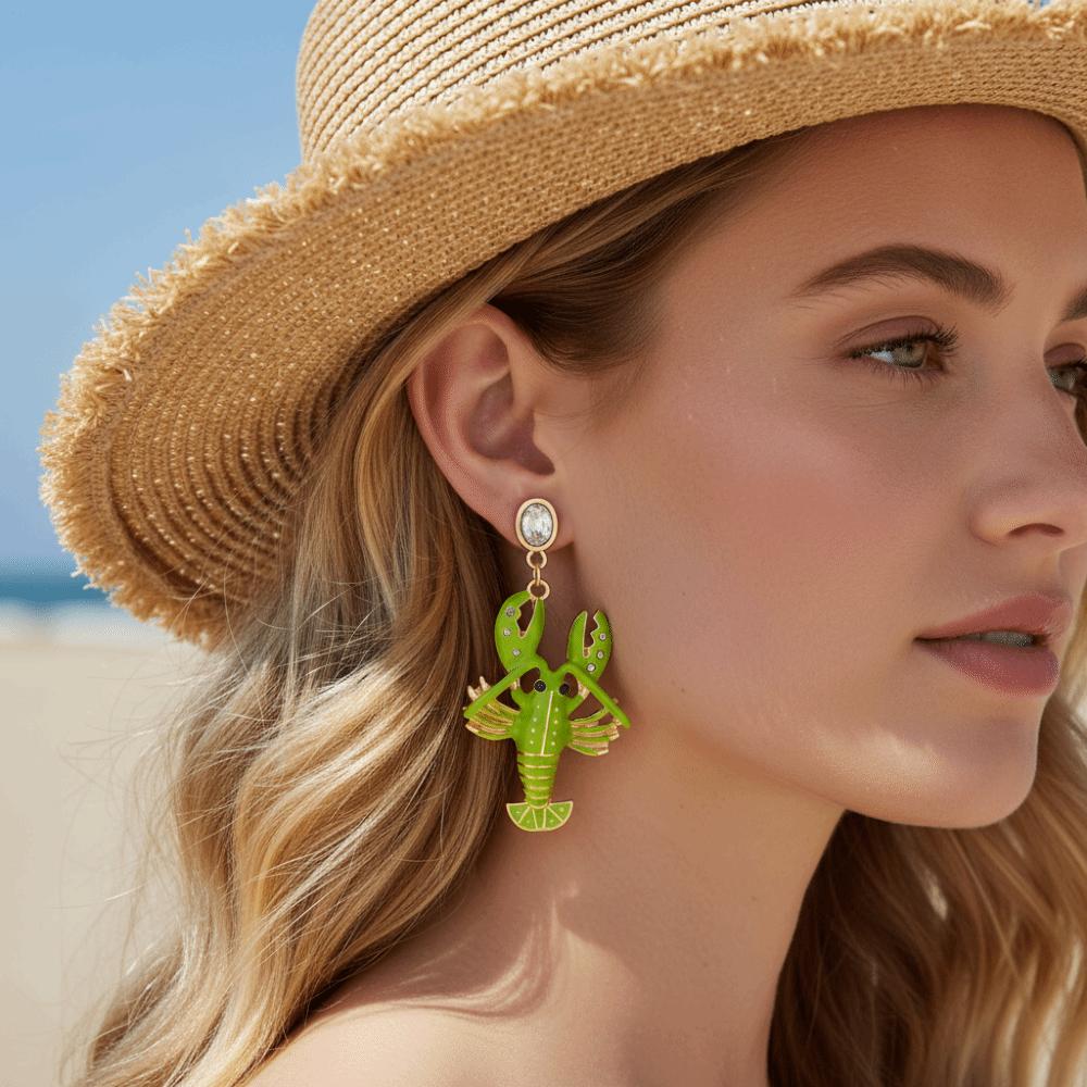 Rhinestone Enamel Stud Earrings Creative Bohemian Dangle Earring Cute Lobster Earrings  Holiday