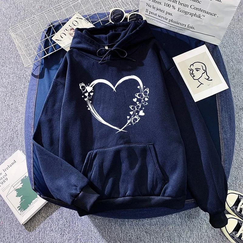 Heart Printed Hoodie for Woman High Quality Hoode Long Sleeve Pullover Autumn Winter Female Daily Casual Sport Loose Sweatshirts