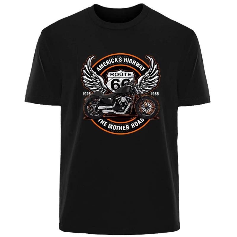 Vintage Route 66 Tryckt Sommar Hög Kvalitet Herr Bomull Mode Andningsbar Svettabsorberande T-Shirt Casual Herr Streetwear