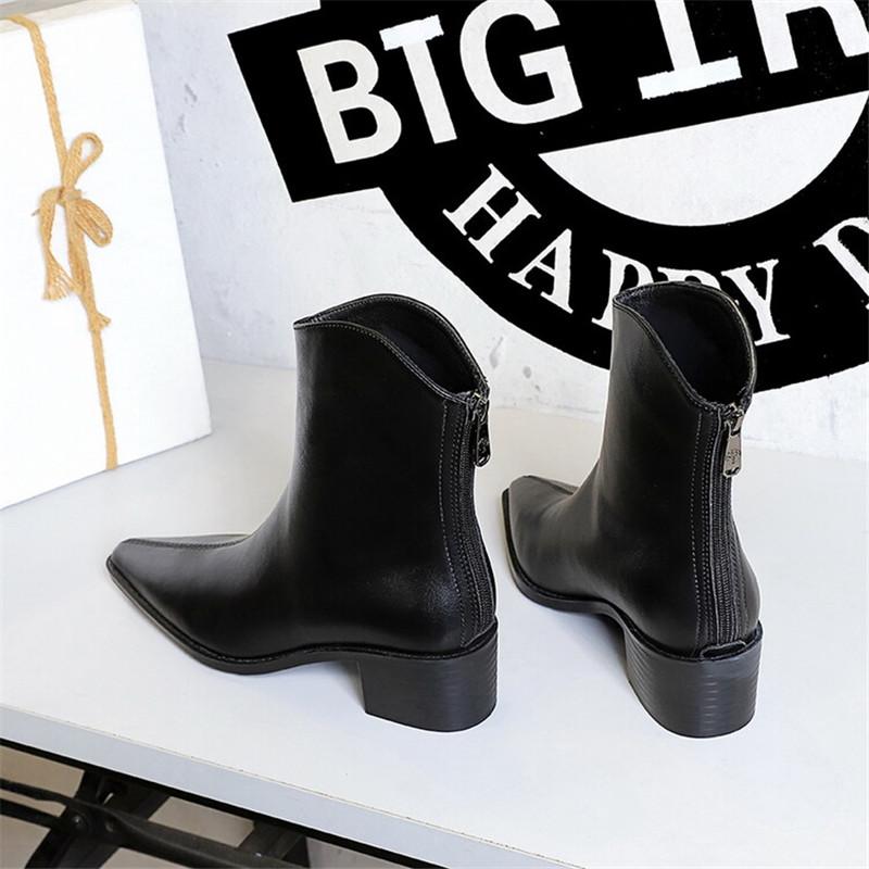 Fashion New Autumn Winter PU Leather Women Boots Fashion Pointed Toe Chelsea Boots for Women Black Short Boots Chunky Heel Botines Mujer