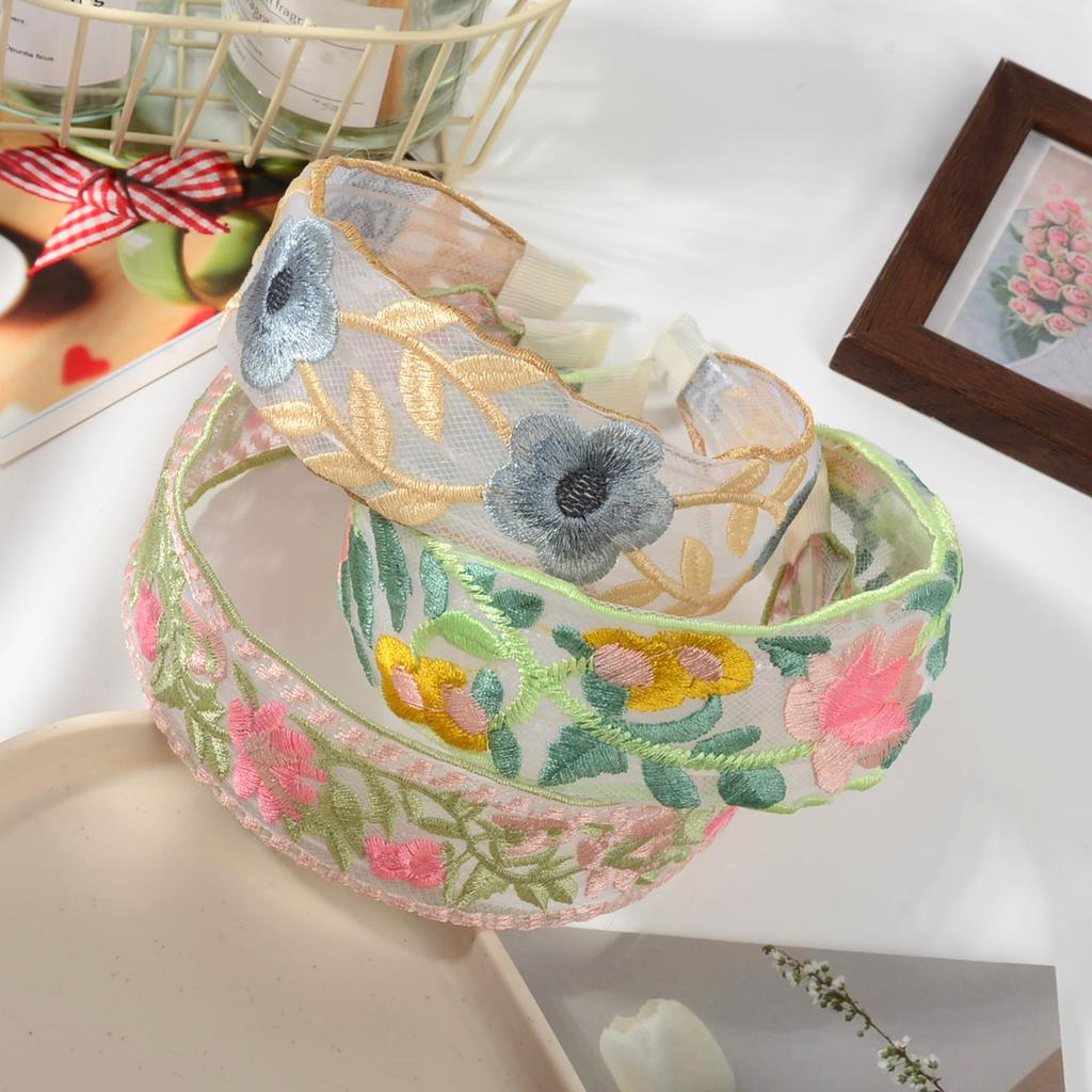 1/3pcs Elegant Chiffon Embroidery Flower Hairband – Sweet Floral Headband Turban Hoop for Women Fashion Hair Accessories