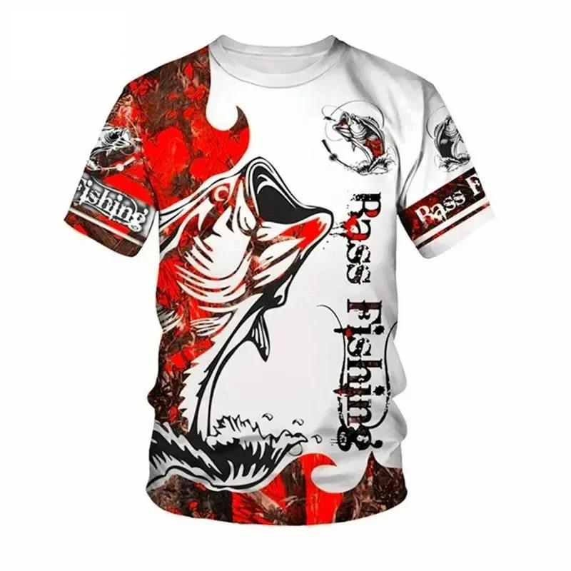 2026 Summer Men's 3D Printed Bass Fishing T-Shirt, Quick Dry Breathable Outdoor Sport Tee, Casual Fishing Top for Anglers