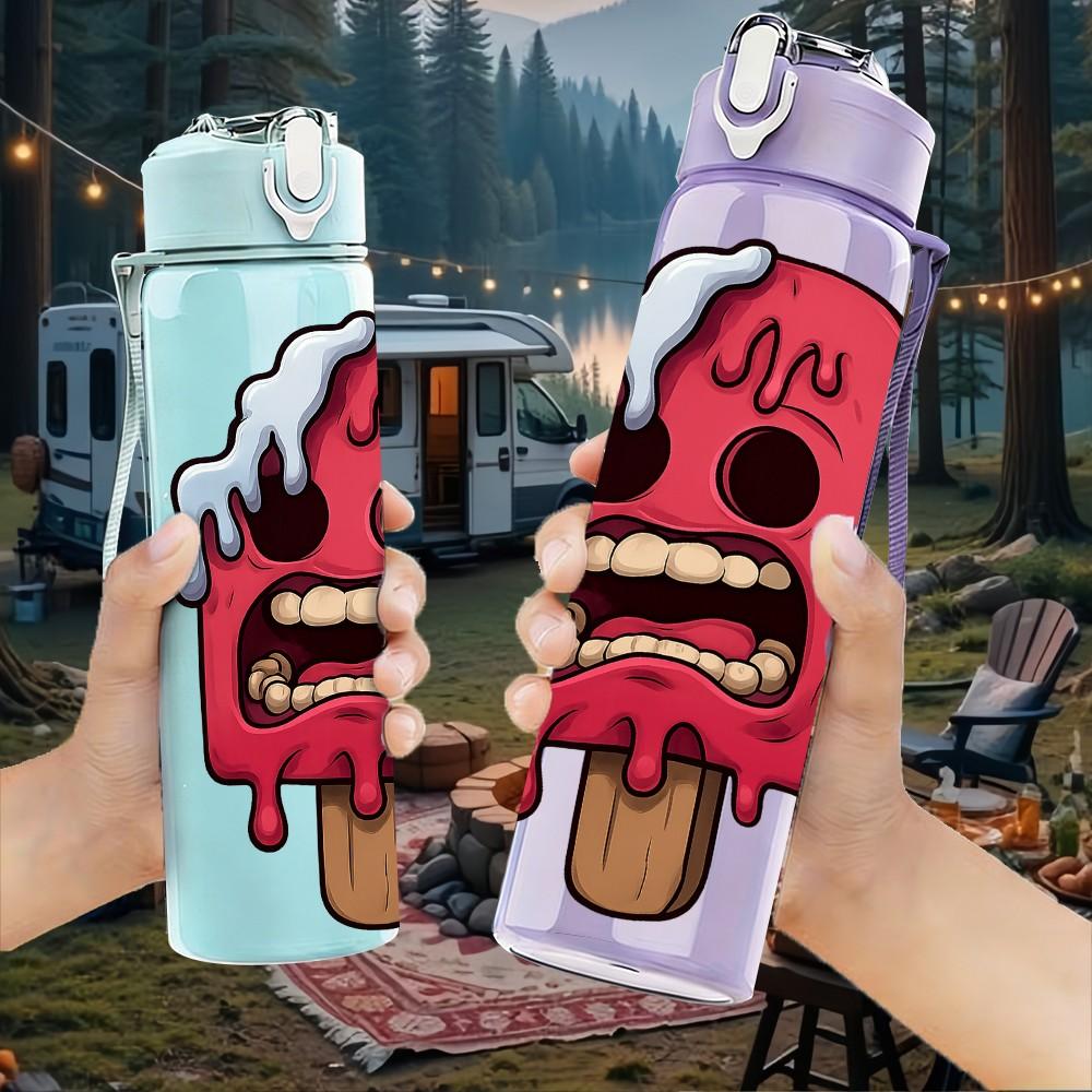 1PC Melting Ice Cream Monster 750ml Color Plastic Sports Water Bottle Leakproof Flip Straw Lid Suitable for Sports Office Home Use