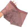 Men Boxer Underwear Mid-rise Tight Cut High Elasticity Shorts Briefs Seamless See-through Solid Color U-Convex Panties
